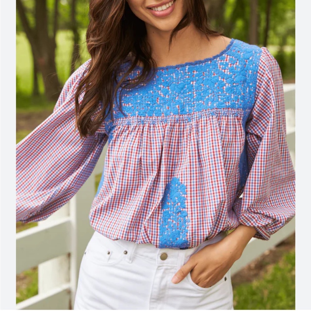 Mi Golondrina red and blue gingham top XS - Picture 2 of 2